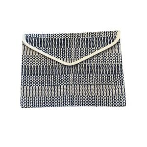 Korissa Woven Clutch, Navy Blue and Cream, Snap Closure, 12" x 8 3/4", NEW